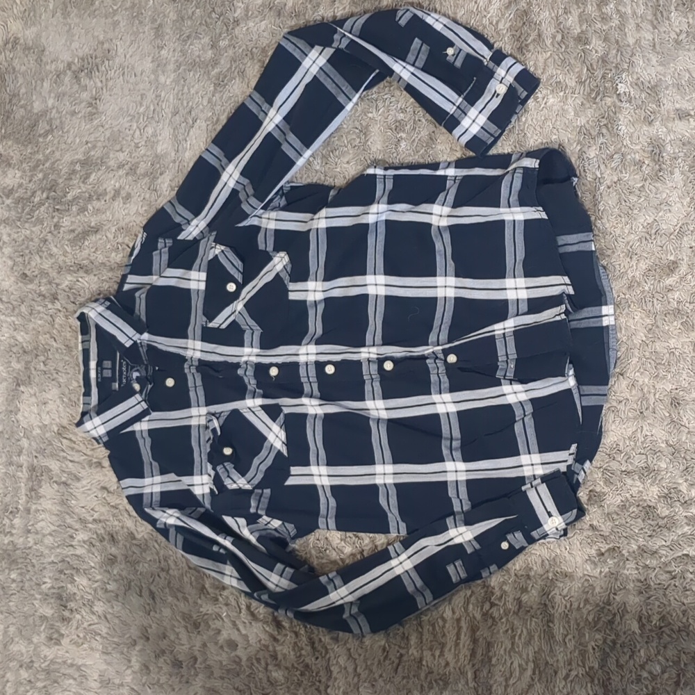 Blue notes plaid button-up men's large
